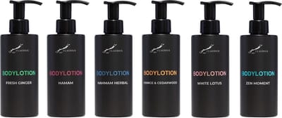 Bodylotion Set - Fresh Ginger + Hamam + Hammam Herbal + Sweet Orange & Cedarwood + White Lotus en Zen Moment - bodycare - luxe fles - set van 6 stuks - Cadeau - giftset voor hem en haar
