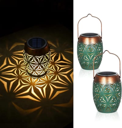 Retro LED Solar Lantaarns Set van 2 - Waterdichte Buitenverlichting voor Tuin en Balkon - Warm Wit en IP65 Bescherming