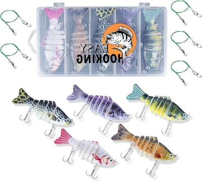 Hecht Zander baars Wobbler-set, 11-delige roofvisvisset, aas met scharnier voor realistische loop, 5 kunstaas van 10 cm/15 g + 5 stalen voorvakken + 1 opbergdoos