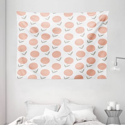 ABAKUHAUS Botanisch Wandtapijt, Pastel Bloemen Lente Design, 150 x 110 cm, Saliegroen Perzik