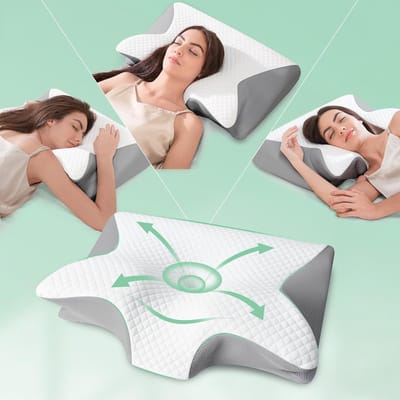 Ergonomisch Nek Kussen - Memory Foam Kussen - Comfortabel Slapen - 2-in-1 Ontwerp - 60x40x12/14cm - Grijs