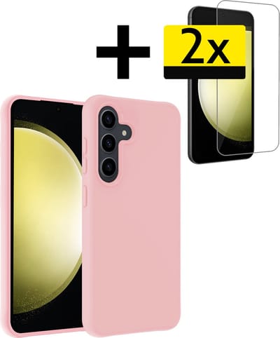 Hoesje - Met 2x Screenprotector - Geschikt voor Samsung Galaxy S23 FE - Sterk & Shockproof - Back Cover - Siliconen Case - Telefoon Hoes - Telefoonhoesjes - Lichtroze