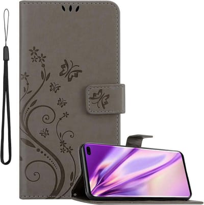 Cadorabo Hoesje geschikt voor Samsung Galaxy S10 PLUS in BLOEMEN GRIJS - Beschermhoes in bloemmotief met magnetische sluiting, standfunctie en kaartsleuven Book Case Cover Etui
