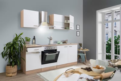 Goedkope keuken 210  cm - complete keuken met apparatuur Merle  - Eiken/Wit - soft close - keramische kookplaat    - afzuigkap - oven    - spoelbak