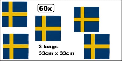 60x Servetten Zweden 33cm x 33cm - 3 laags - Servet diner eten knoeien restaurant BBQ thema feest verjaardag feest
