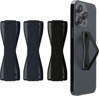 kwmobile vingerhouder voor smartphone - Vingergreep voor telefoon - Zelfklevende finger holder - Set van 3 - In metallic zodiac blue / metallic zodiac blue / zwart