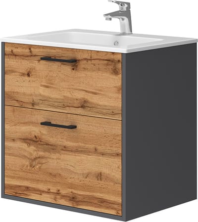 Vicco Badkamermeubelset Lanco, Antraciet/Goudkleurig Eiken, 60 x 60 cm 2-delig
