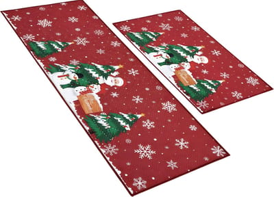 Kerst Deurmat - Voor voordeur en binnen/buiten - Antislip welkommat met kerstman en kerstboom - Rood - Maat: 40x60+40x120CM