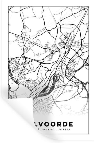 Muurstickers - Sticker Folie - Stadskaart – Plattegrond – België – Zwart Wit – Vilvoorde – Kaart - 20x30 cm - Plakfolie - Muurstickers Kinderkamer - Zelfklevend Behang - Zelfklevend behangpapier - Stickerfolie