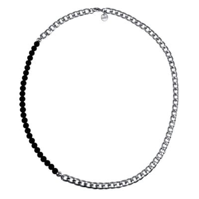 57cm x 7mm Ketting Heren - RVS - Cubaanse Schakelsketting met Onyx