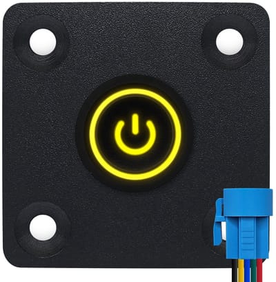 ProRide Metalen drukschakelaar Inbouwpaneel 12V ON-OFF - 16mm - met Aansluitkabel - 12V/24V - LED indicatie Geel