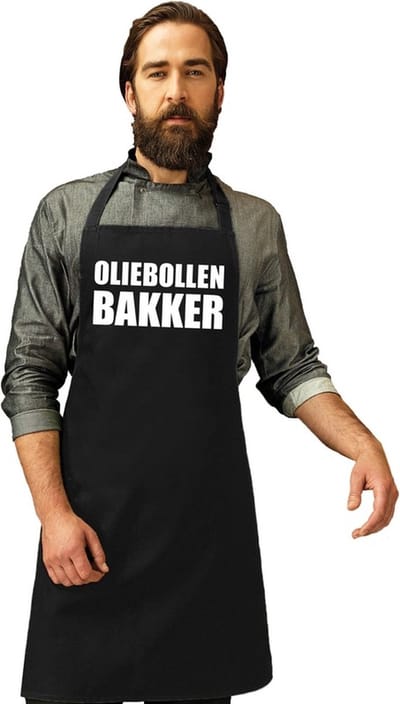 Keukenschort Oliebollen bakker - zwart - heren en dames - oud en nieuw schort