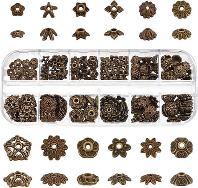 240 Stuks 12 Stijlen Bloem Kralenkappen, Antiek Brons Kralen, Ruime Kralen voor Oorbellen, Armbanden en Kettingen