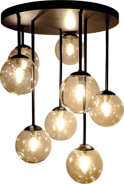 Olucia - STACY - Plafondlamp - Amber / Zwart - Vorm: Rond
