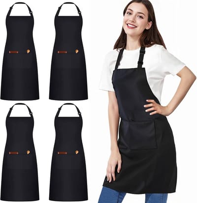 SnelShoppen - Verstelbare Zwarte Chef-koksschort met 2 Zakken, Professionele Waterdichte Werkschort voor Koken, Bakken, Tuinieren, Schilderen - Unisex