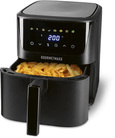 GOURMETmaxx heteluchtfriteuse 6,5 l, 1600 W zwart – digitale heteluchtfriteuse met led-touchscreen en timer | vetarm frituren, grillen en bakken
