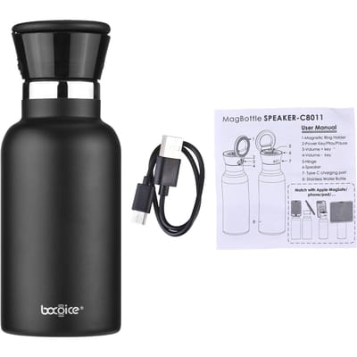 350ml Waterfles met BT-luidspreker Oplaadbare Magnetische Luidspreker Waterfles Roestvrij Staal Water zwart