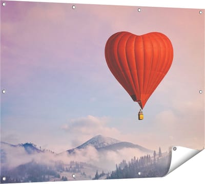 Gards Tuinposter Luchtballon in de Vorm van een Hart - 120x90 cm - Tuindoek - Tuindecoratie - Wanddecoratie buiten - Tuinschilderij