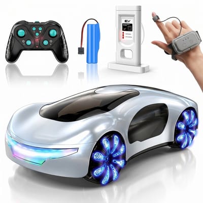 TEKROA® RC Voertuigen - Futuristic Remote Control Car - Radiografisch Speelgoed - Gesture Sensing Rc Stunt Car with Light Spray & Sound, - 360° Rotate - 2.4GHz RC Cars - Bestuurbare Auto voor Jongens en Meisjes - White