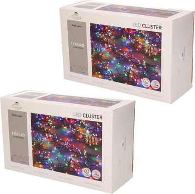 Anna's Collection Clusterverlichting - Set van 2x stuks - 1152 led lampjes - gekleurd - 690 cm - timer - kerstverlichting