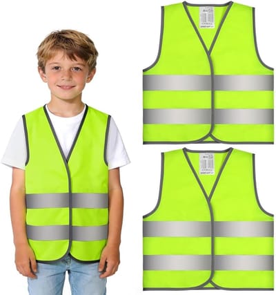 Veiligheidsvesten voor Kinderen - 2 Stuks met 360° Reflecterende Strepen voor Fietsen, School en Sportactiviteiten (Geel, XL)