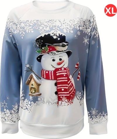 Bovista Kersttrui - Dames - Foute Kersttrui - Christmas Sweater - Kerst Sweater - Christmas Jumper - Pyjama - Pullover - Sneeuwpop - Blauw - Maat XL