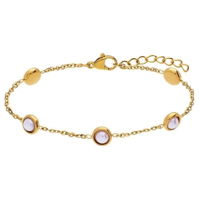 Lucardi - Dames Stainless steel parelarmband voor dames - Armband - Staal - Goudkleurig - 19 cm