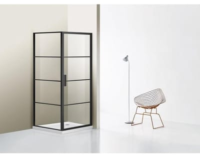 FugaFlow Efficiente Vetro douchecabine 100x100cm veiligheidsglas frame lines aan buitenzijde met anti kalk zwart mat -