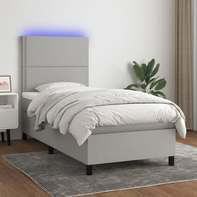 vidaXL - Boxspring - met - matras - en - LED - stof - lichtgrijs - 90x190 - cm