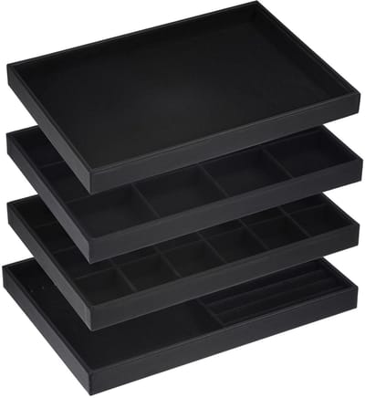 Dailygoods - Sieradendienblad - Sieradenorganizer - Stapelbaar ontwerp - Zwart - Opbergdoos voor ringen en oorbellen - Geschikt voor sieraden - Fluweel