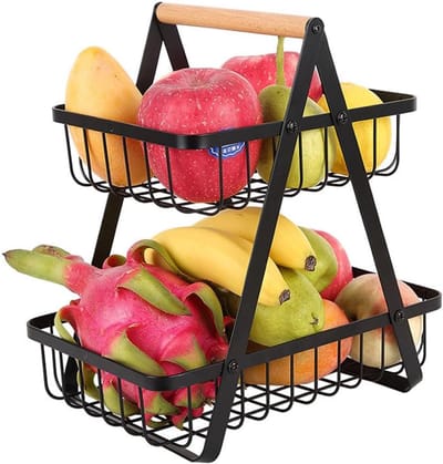 Famanu – 2-laagse fruitmand afneembaar – fruitschaal en groenterek voor keuken en kantoor