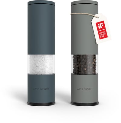 LARS NYSØM Lagom - Zout en Pepermolen Set (2 stuks) - Keramisch maalwerk met Instelbare Maalgraad - Roestvrijstaalen Zoutmolen Pepermolen (Stone Blue/Ash Gray)