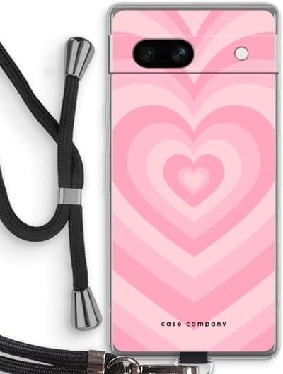 Case Company® - Hoesje met koord geschikt voor Google Pixel 7A hoesje met Koord - Hart Roos - Telefoonhoesje met Zwart Koord - Bescherming aan alle Kanten en Over de Schermrand