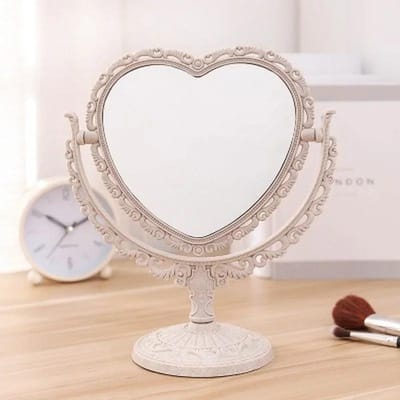 Desktop Make-up Spiegel Hartvormige Make-up Kaptafel Draagbare Dubbelzijdige Kaptafel Spiegel Handspiegel Cosmetische Compacte Spiegel voor Vrouwen