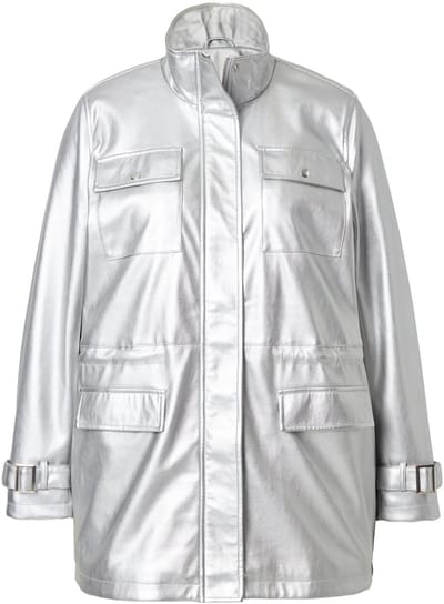 MIAMODA - Dames - Jack leerlook trekkoord in de taille - Zilver - Maat 46