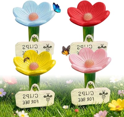Set van 4 Bloemvormige Drinkbakjes voor Bijen en Insecten – Keramische Tuinaccessoires voor Bestuivers en Vlinders – Ideaal voor Dorstige Bijen en Natuurliefhebbers