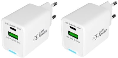 2 stuks OneOne 45W super snellader met 2 poorten. USB C en USB A. Compacte GAN Quick Charge lader. PD PPS oplader adapter past op Samsung Galaxy M07, F07, M17, F17, Z TriFold, Tab A11 / A11+, Tab S11 / S11 Ultra, Tab S5e, Tab S6, Tab S7, Tab S8