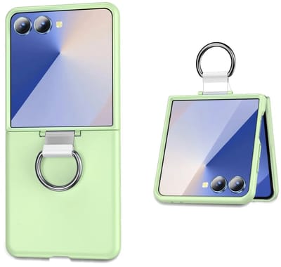 Hoesje Geschikt voor Samsung Galaxy Z Flip 7 - Lime Groen - Casemania Liquid Siliconen Backcover met Ring Bandje - Stevige Backcover Telefoonhoesje