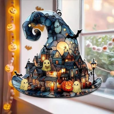 Pendentif en cristal pour Sorcière au clair de lune, 'suspension murale en acrylique, décoration de maison de vacances 15cmX15cmX0.2cm