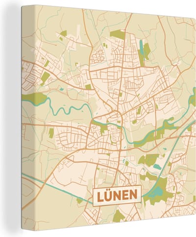 Canvas Schilderij Plattegrond - Lünen - Stadskaart - Kaart - Vintage - 20x20 cm - Wanddecoratie