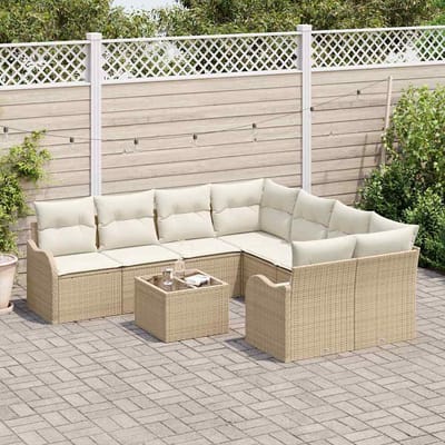 vidaXL - Tuinbank - Set - 9 - st - 8-Aantal - zitplaatsen - Beige - poly - rattan