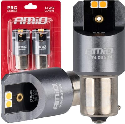 AMiO PY21W BAU15s LED 12V-24V 4x3030 SMD Oranje Canbus [Knipperlicht - Richtingaanwijzer] (2 stuks)