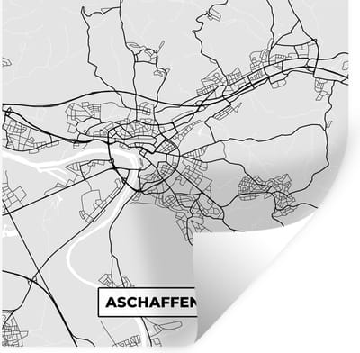 Muurstickers - Sticker Folie - Kaart - Stadskaart - Duitsland - Afschaffenburg - Plattegrond - 100x100 cm - Plakfolie - Muurstickers Kinderkamer - Zelfklevend Behang XXL - Zelfklevend behangpapier - Stickerfolie