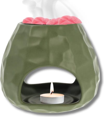 Scentchips® Bol Gebeiteld - Waxbrander - Geurbrander - Oliebrander - Wax Melts Brander - Aromabrander - Ook Geschikt Voor Essentiële Oliën - Geurolie - Waxmelts - Army Groen