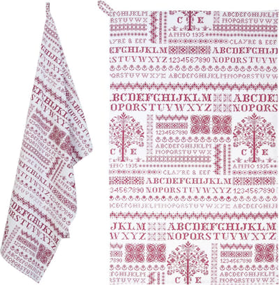 Clayre & Eef - Theedoek Keukendoek - Met kruissteek patroon - Rood - 50 x 85 cm - 3 stuks
