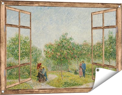 Gards Tuinposter Doorkijk Tuin met Geliefden - Vincent van Gogh - 90x60 cm - Tuindoek - Tuindecoratie - Wanddecoratie buiten - Tuinschilderij