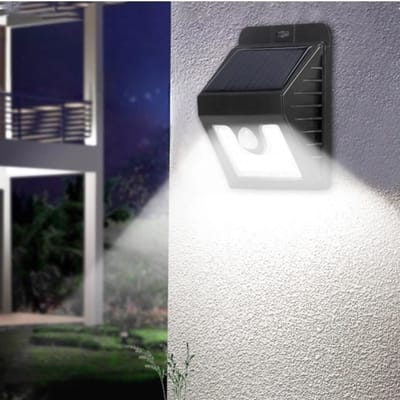 Pakket van 3 LED-wandlampen op zonne-energie, 30 LED's met bewegingssensor, buiten tuinlamp, waterdichte gang