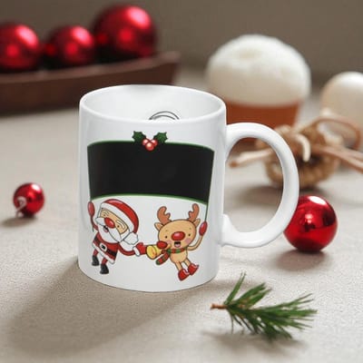 Kerst Krijtmok met twee Kerstfiguren - Vrolijke keramieken mok