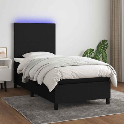 vidaXL - Boxspring - met - matras - en - LED - stof - zwart - 90x200 - cm