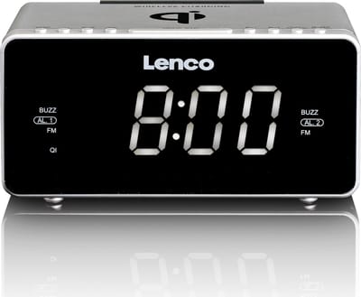 Lenco CR-550SI - Stereo FM Clock Radio with USB and Qi Wireless Smartphone charging - Silver - FM - Stereo